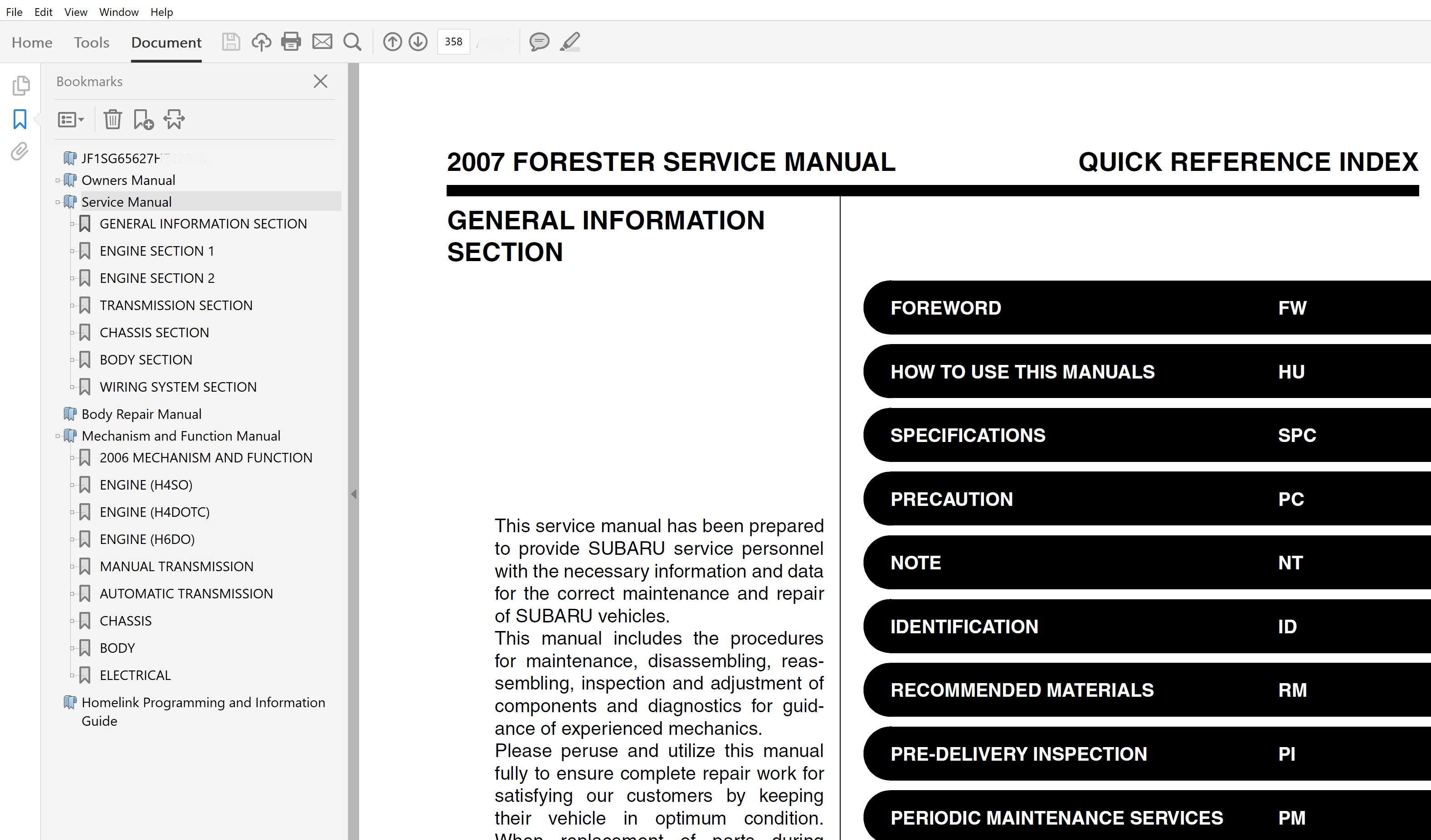 2007 Subaru Forester repair manual
