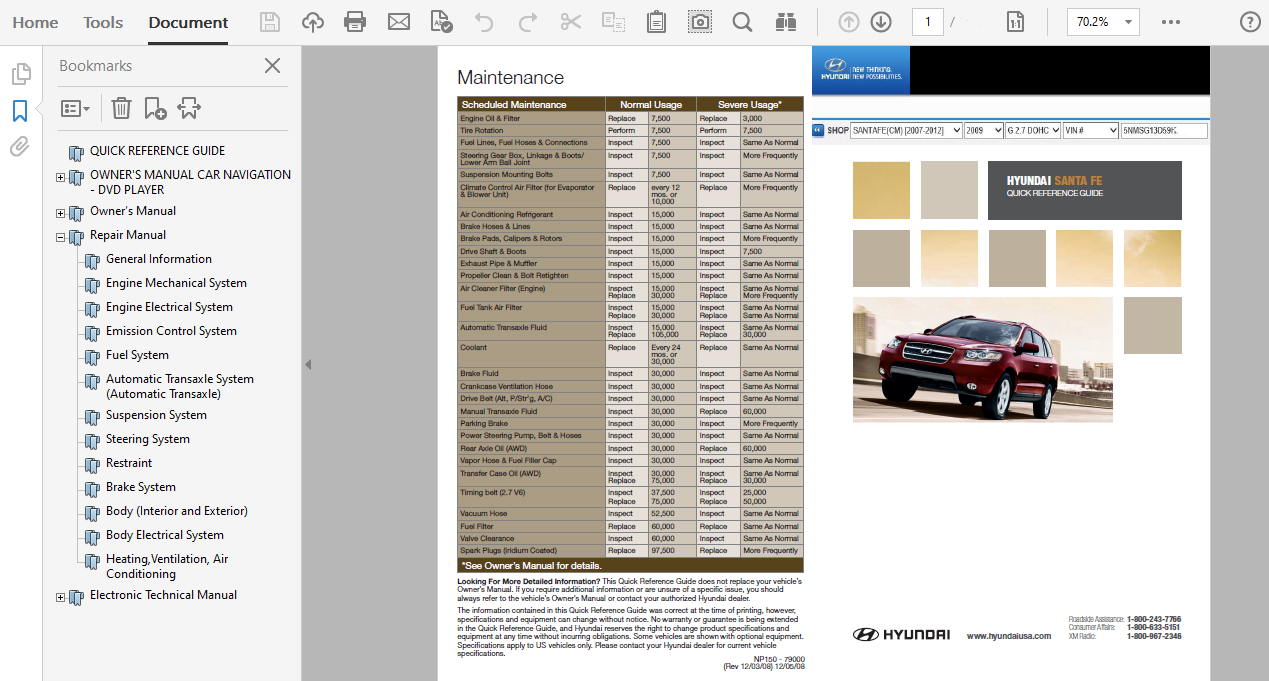 2009 Hyundai Santa Fe repair manual