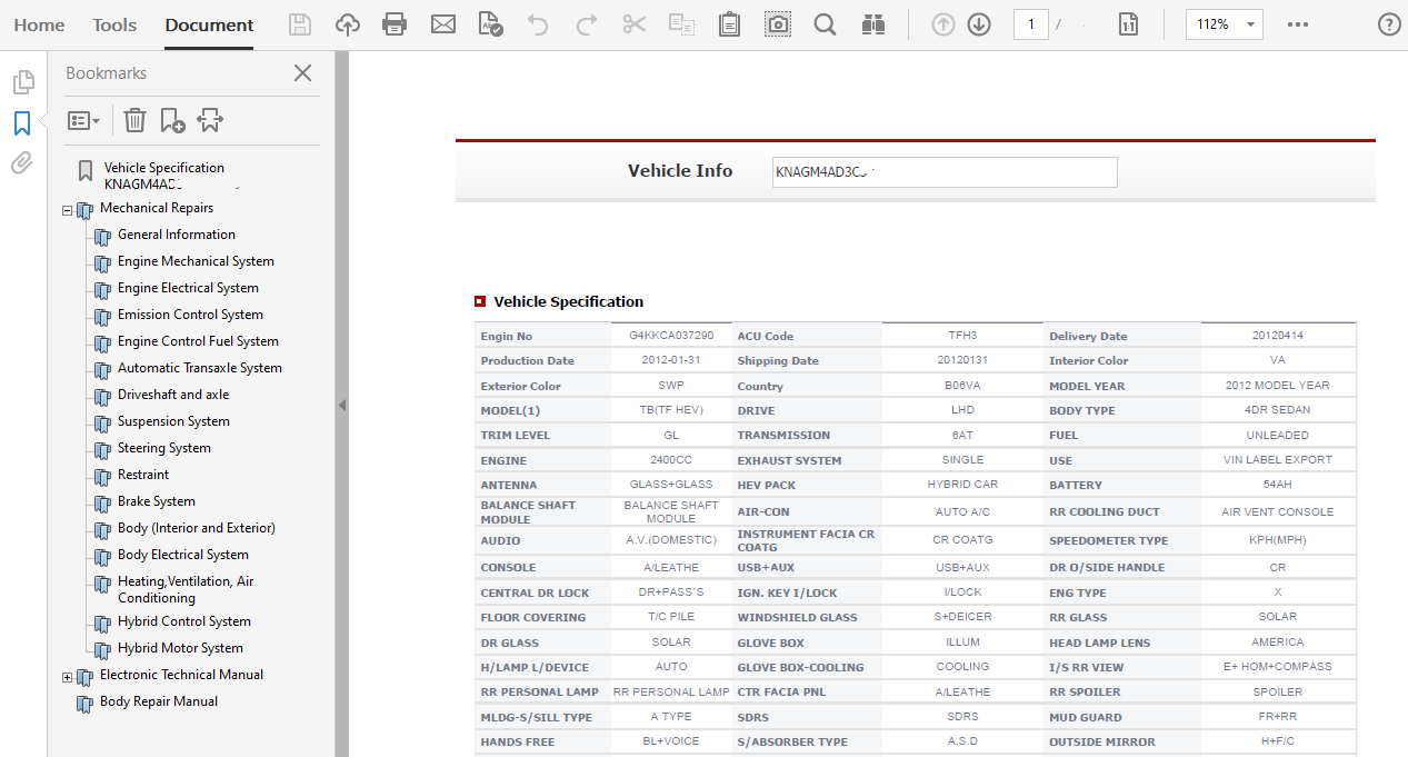 2012 Kia Optima Hybrid repair manual