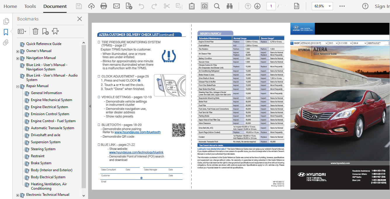2013 Hyundai Azera repair manual