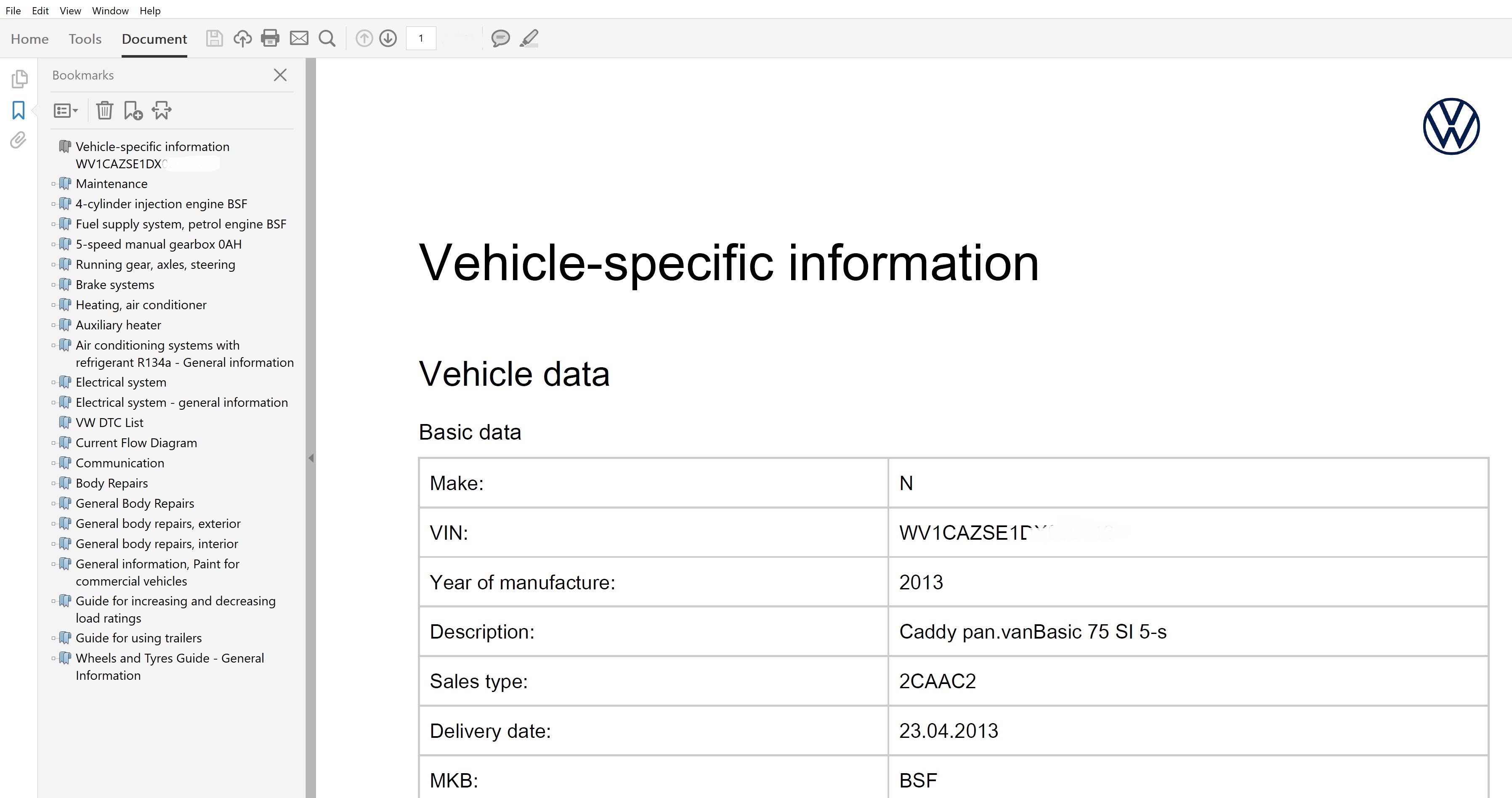 2013 Volkswagen Caddy repair manual