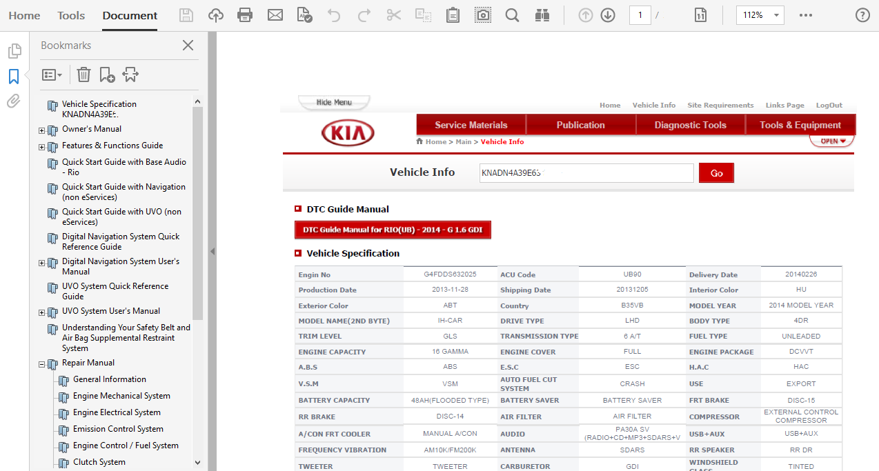 2014 Kia Rio repair manual