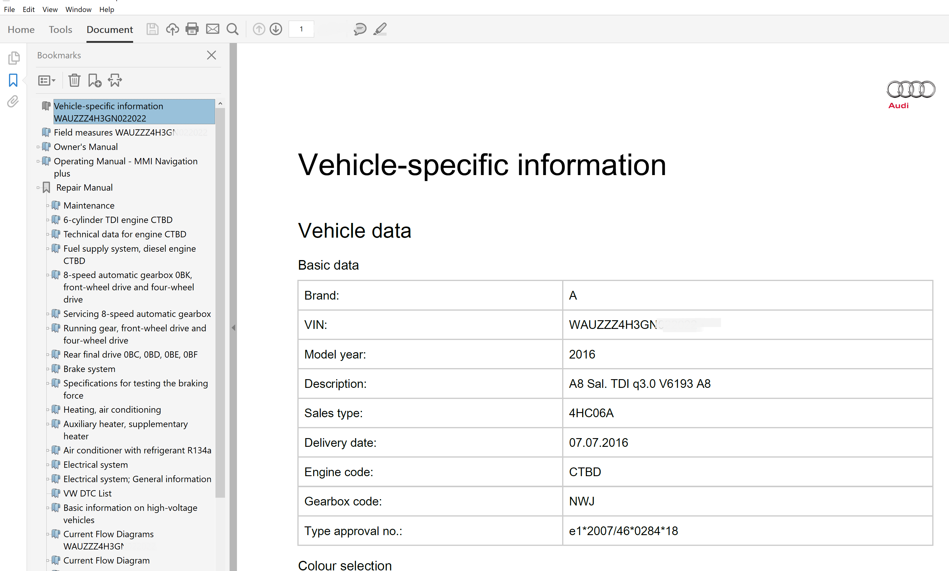2016 Audi A8 repair manual