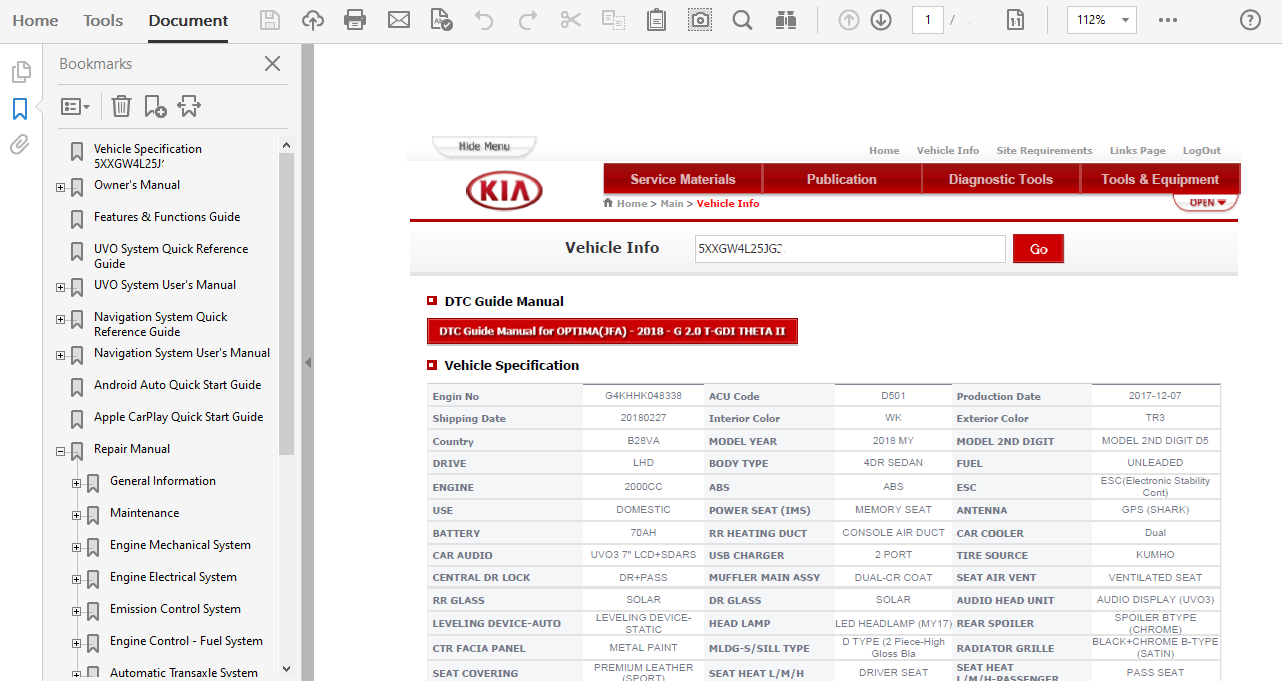 2018 Kia Optima repair manual