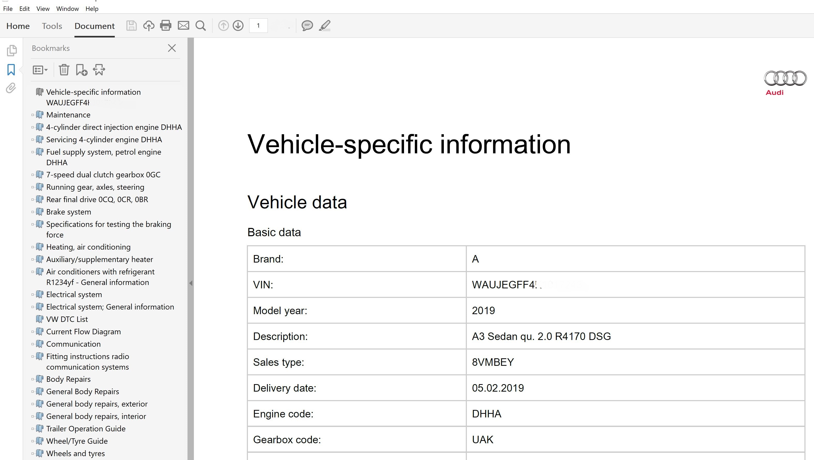 2019 Audi A3 repair manual