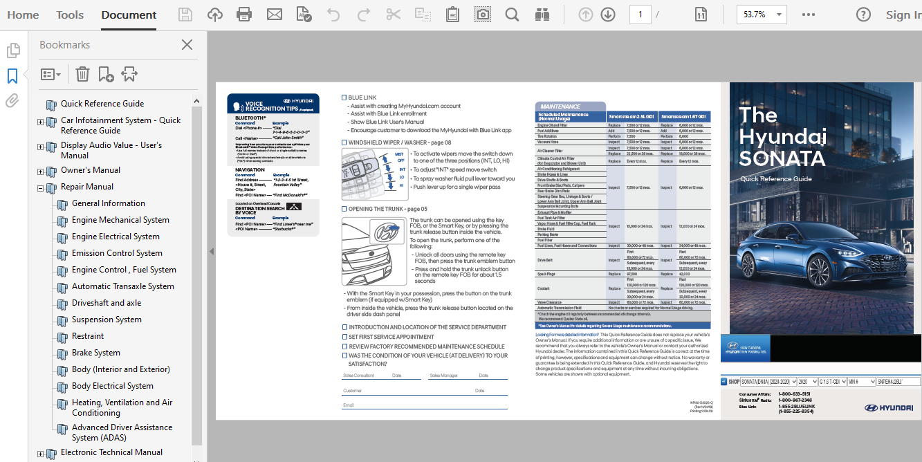 2020 hyundai sonata owners manual