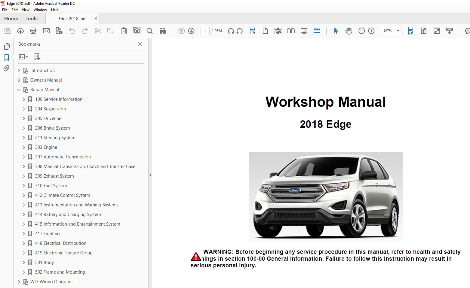 2018 ford edge repair manual