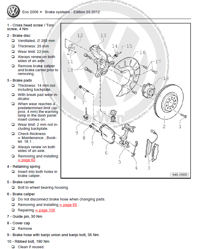 Volkswagen EOS 2006-2010 repair manual | Factory Manual