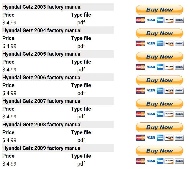Hyundai Getz 2003 2004 2005 2006 2007 2008 2009 repair manual