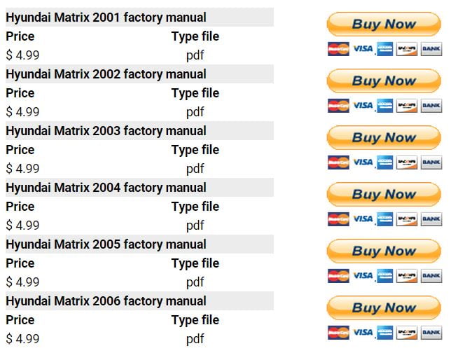 Hyundai Matrix 2001 2002 2003 2004 2005 2006 repair manual