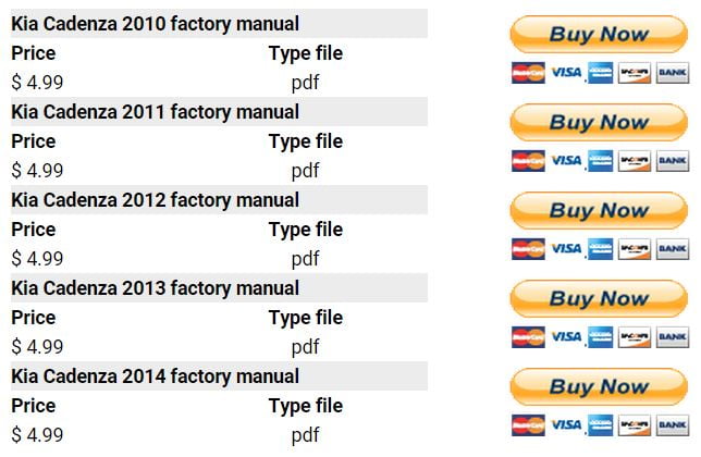Kia Cadenza 2010 2011 2012 2013 2014 repair manual