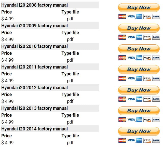 Hyundai i20 2008 2009 2010 2011 2012 2013 2014 repair manual