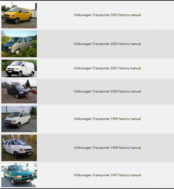 Volkswagen Transporter 1997 1998 1999 2000 2001 2002 2003 repair manual
